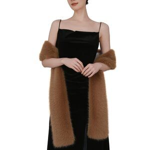 5634 71" X 6" Faux Fur Long Scarf For Women – Soft Plush Winter Wrap, Elegant